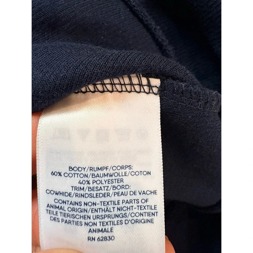 Lands End 1/4 Zip Pullover Sweater Men's Large Blue Leather Zipper Accents